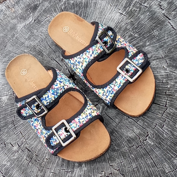 Bernie Mev Woven Double Strap Velcro Cork Sandal - Picture 1 of 16